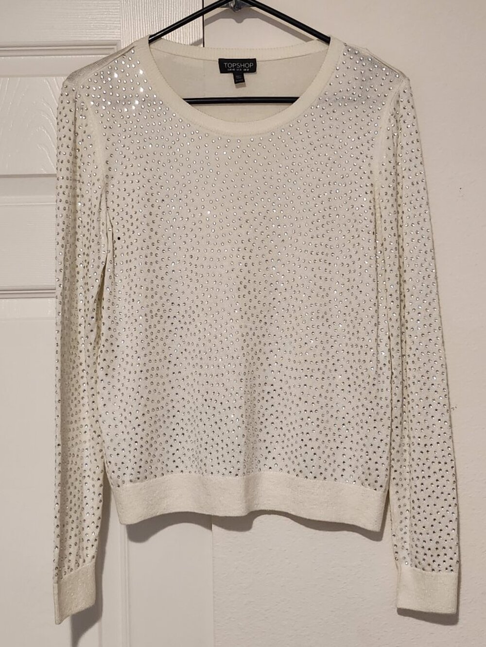 Festive Topshop White Silver Rhinestone Glitz Party Sweater